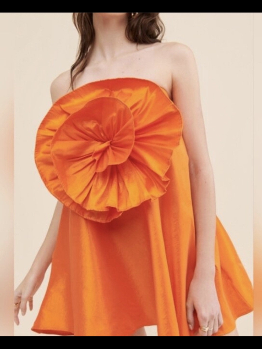 Strapless Orange Mini Dress with Statement Rosette